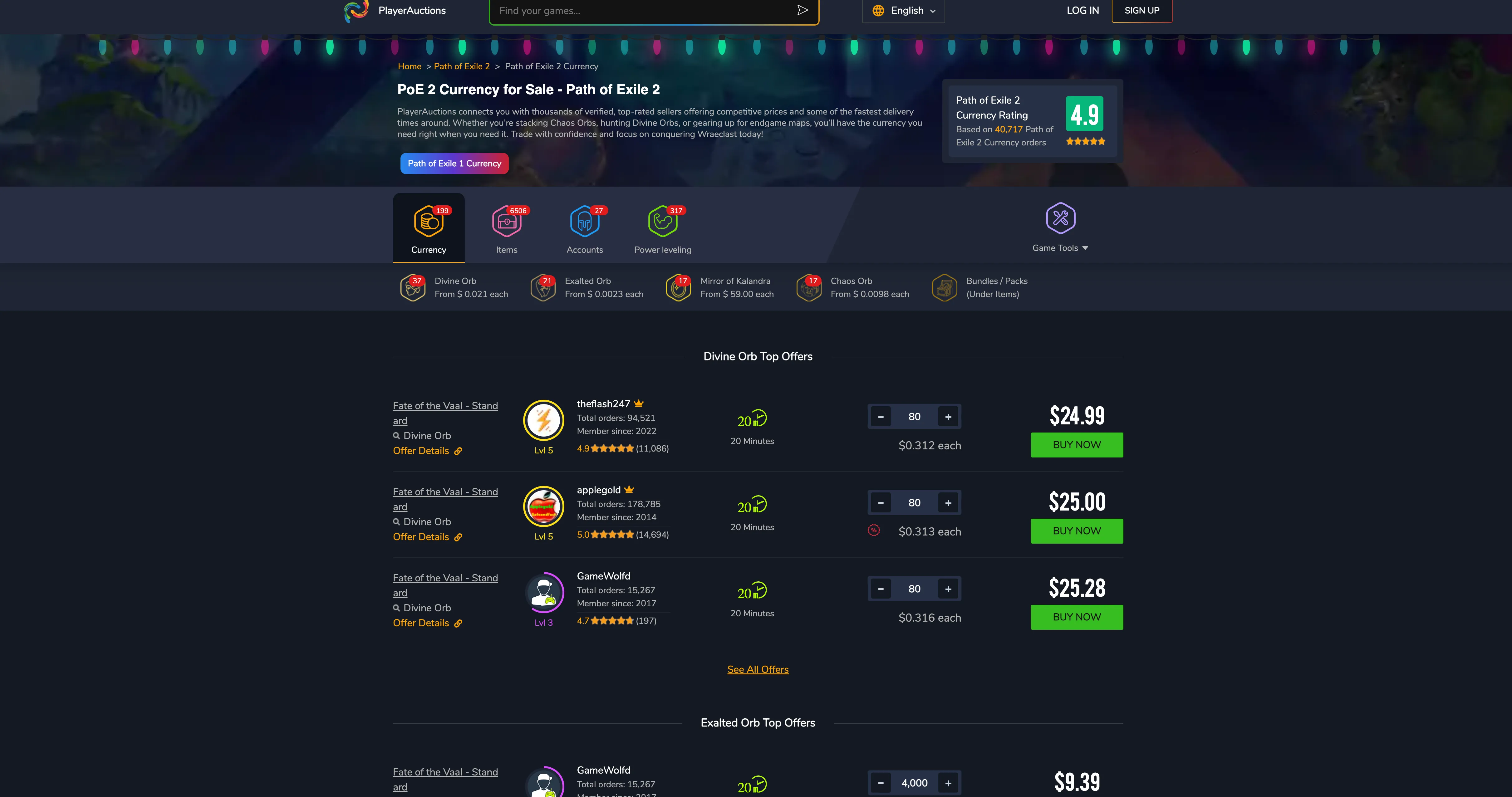 PlayerAuctions poe currency